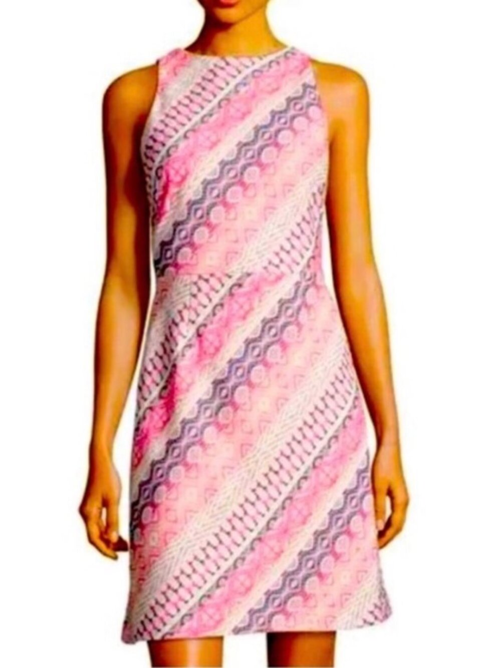 NWT Tahari ASL Pink Geometric Sleeveless Sheath Mini/Midi Dress. Size 8